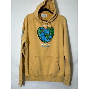 PacSun Men's Yellow Peace & Love Worldwide Graphic Hoodie Size L